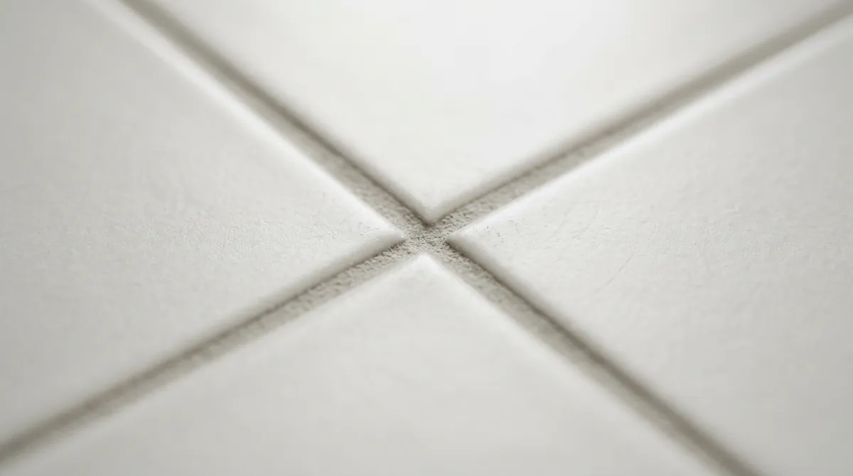 Sparkling Tile and Grout | Music City Cleaner A macro texture shot of spotless white tile with clean grout lines, soft light, shallow depth of field