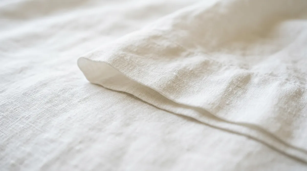 Crisp White Linen | Music City Cleaner A macro texture shot of crisp freshly laundered white linen sheets with a clean fold, soft window light